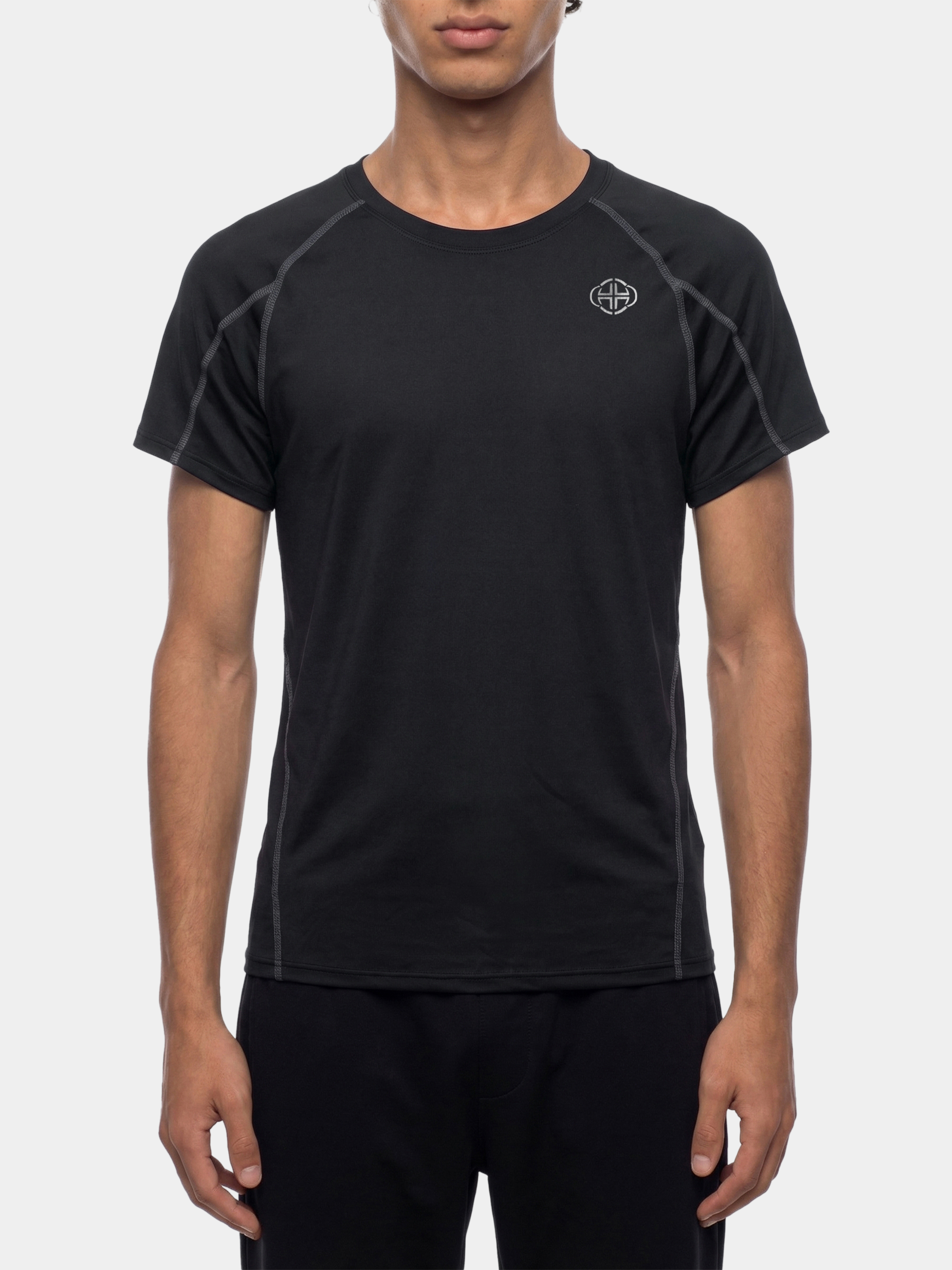 BLACK/GREY PERFORMANCE CONTRAST STITCH T