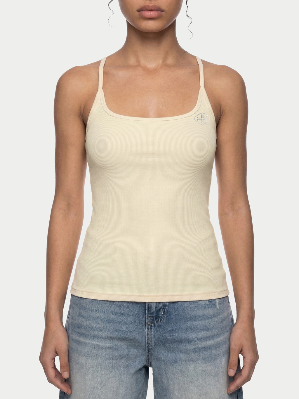 CREAM RIBBED RACERBACK TANK