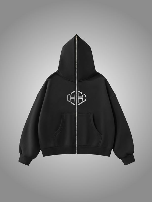 BLACK FULL-ZIP HOODIE