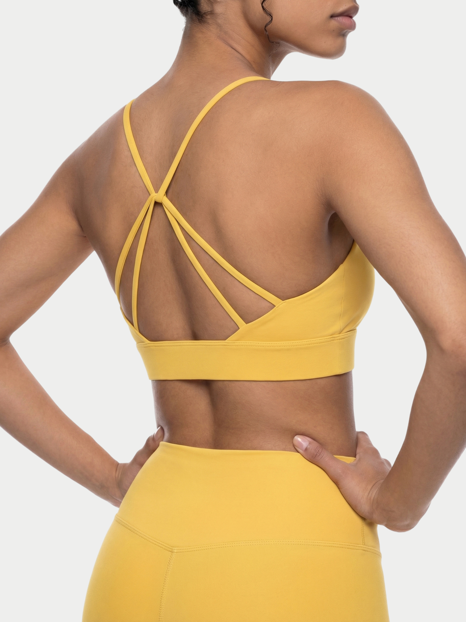 YELLOW CRISS CROSS SPORTS BRA