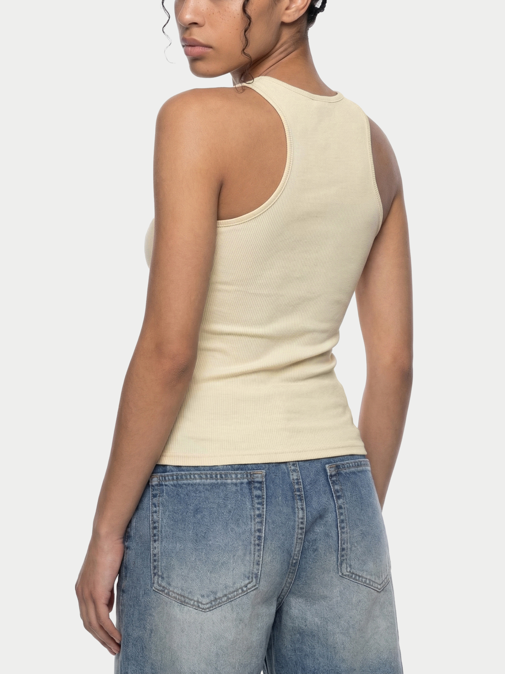 CREAM RIBBED RACERBACK TANK