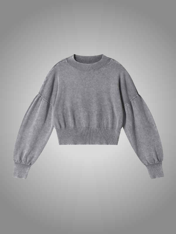 GREY BALLOON CROPPED SWEATER