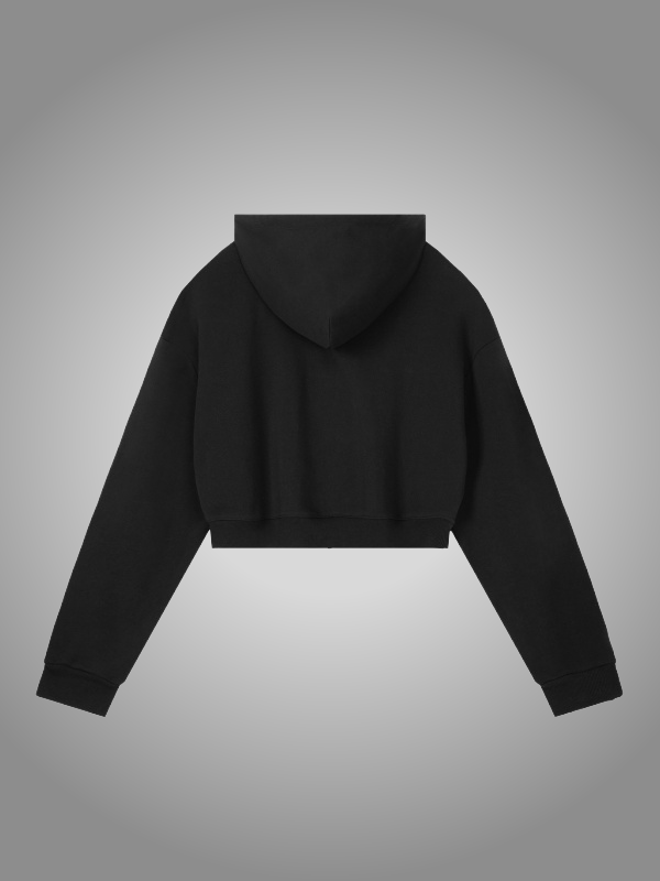 BLACK CROPPED ZIP-UP HOODIE