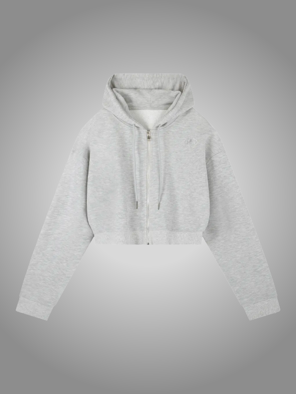 GREY CROPPED ZIP-UP HOODIE