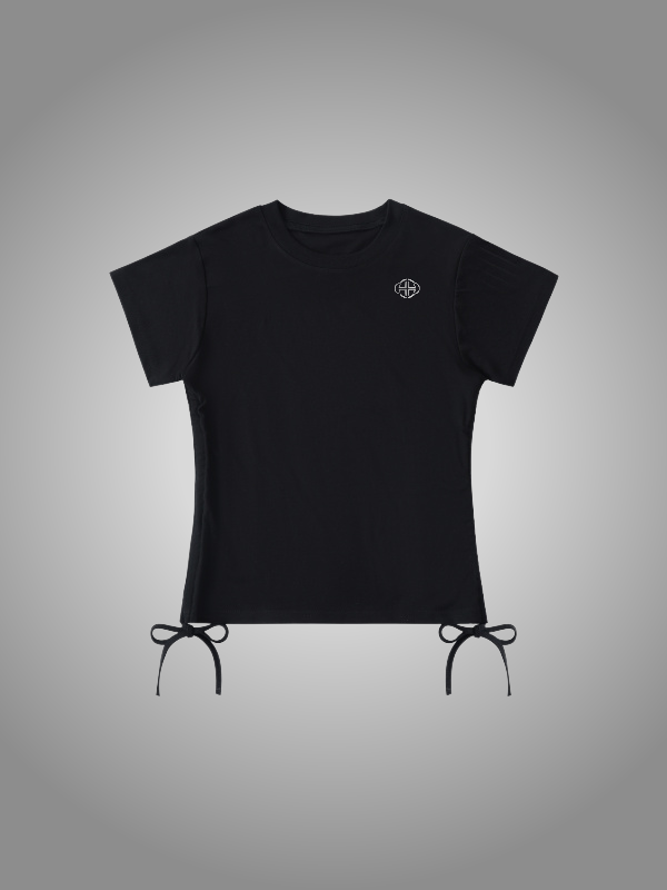 BLACK DRAWSTRING T-SHIRT