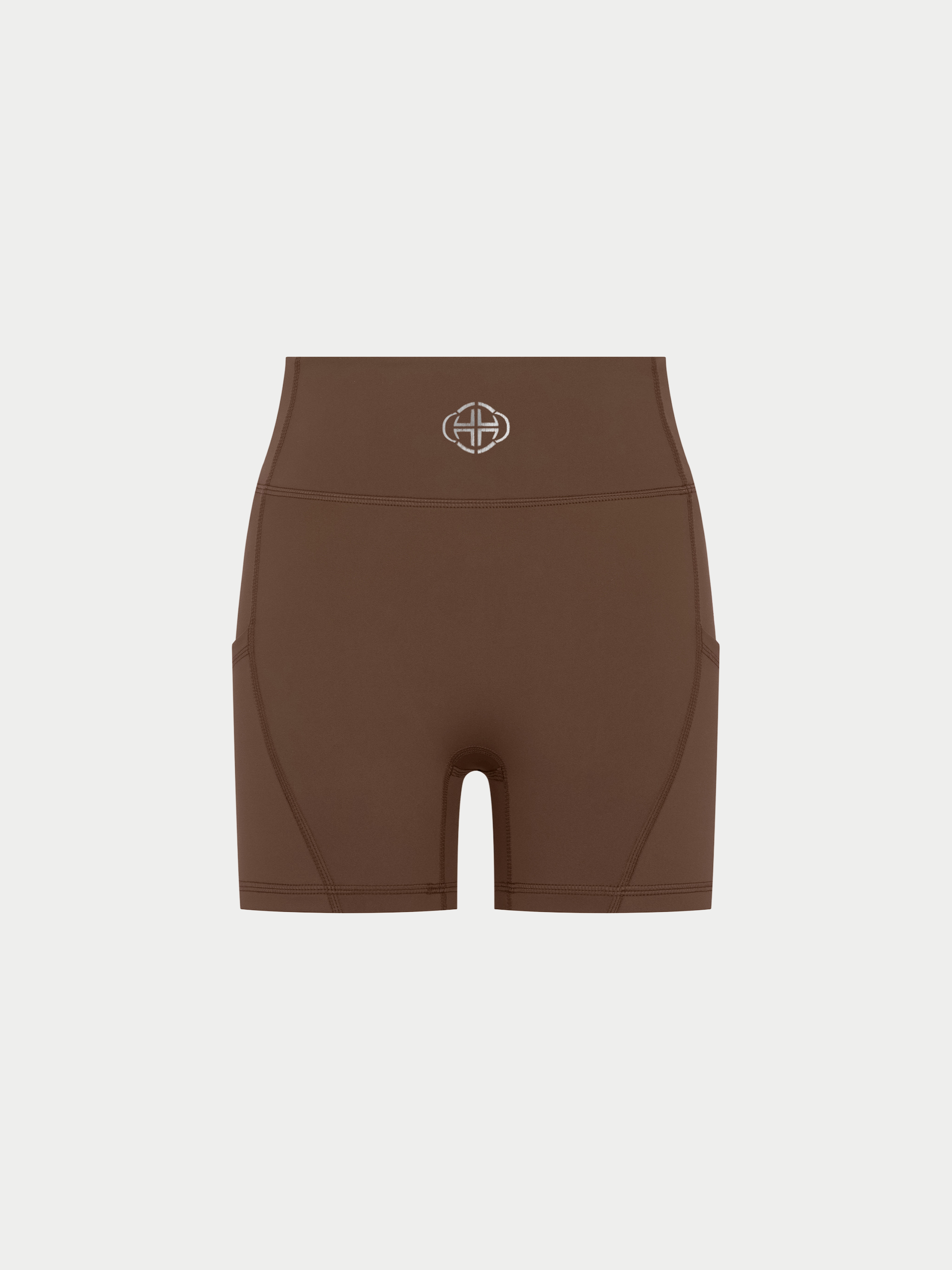 BROWN HIGH-WAISTED BIKER SHORTS