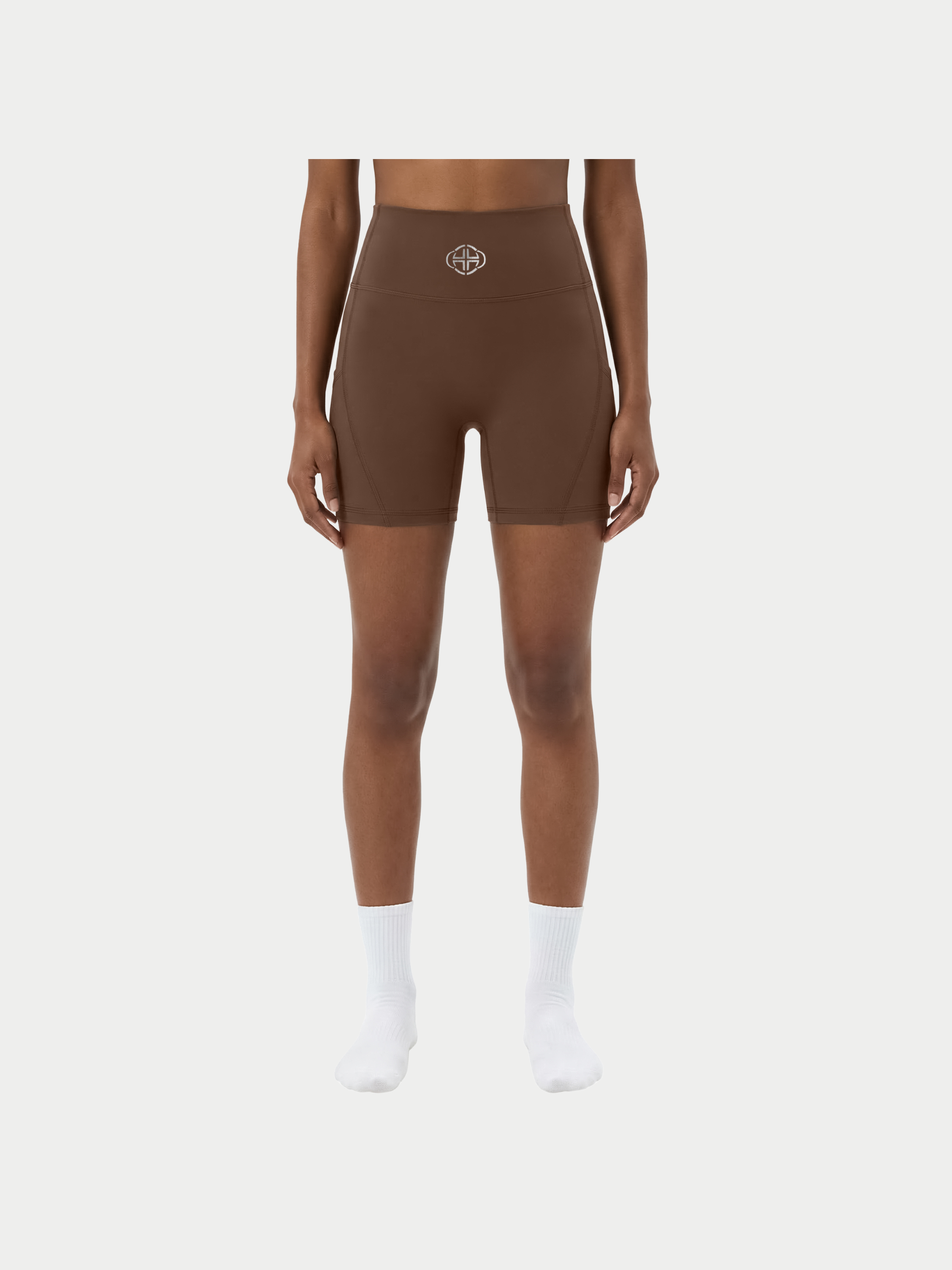 BROWN HIGH-WAISTED BIKER SHORTS
