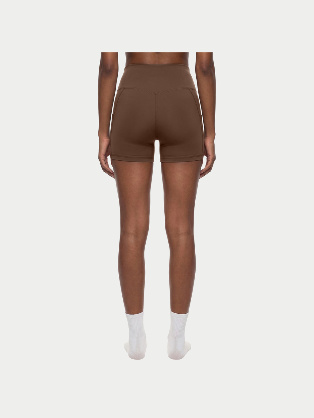 BROWN HIGH-WAISTED BIKER SHORTS