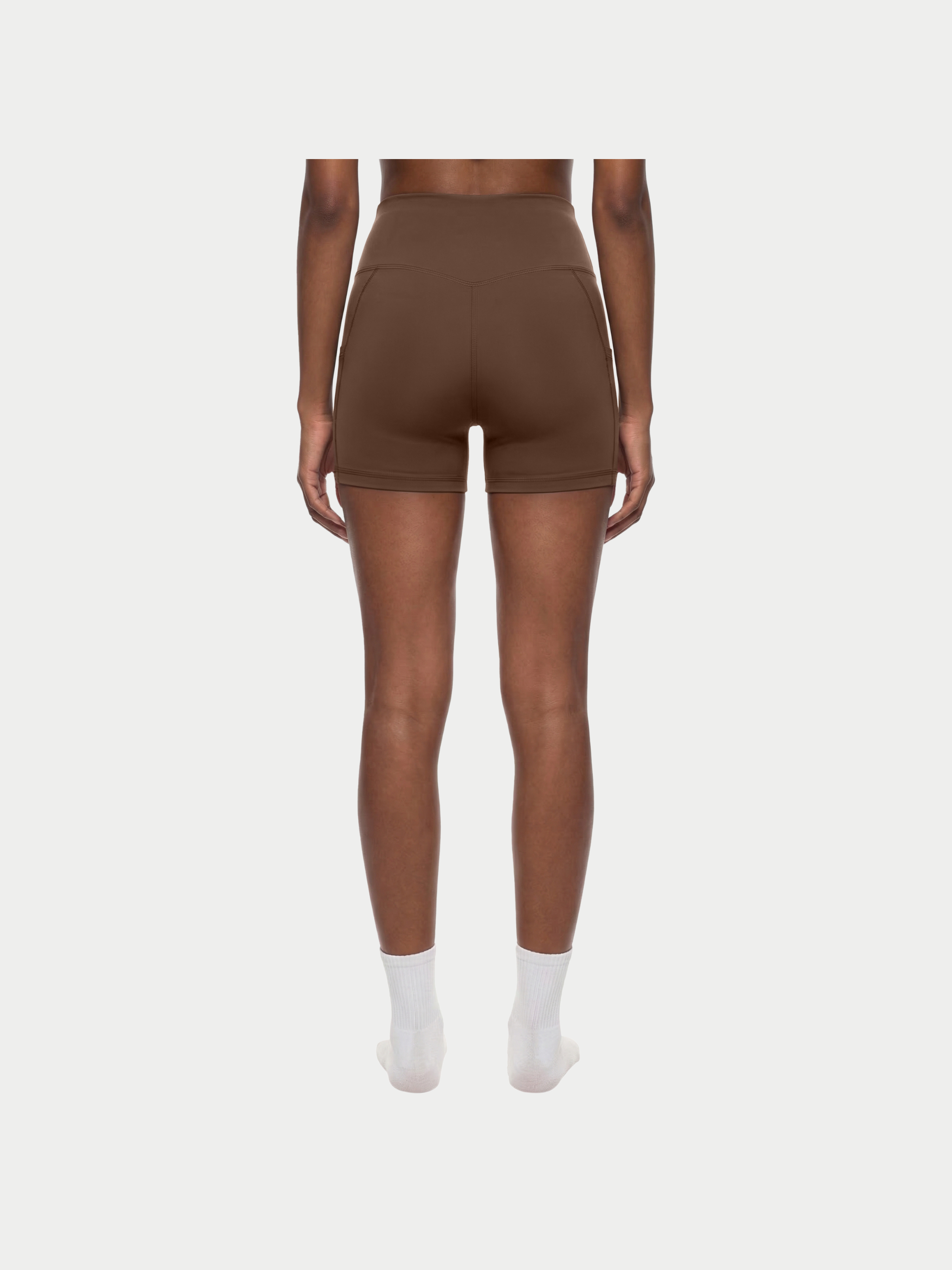 BROWN HIGH-WAISTED BIKER SHORTS