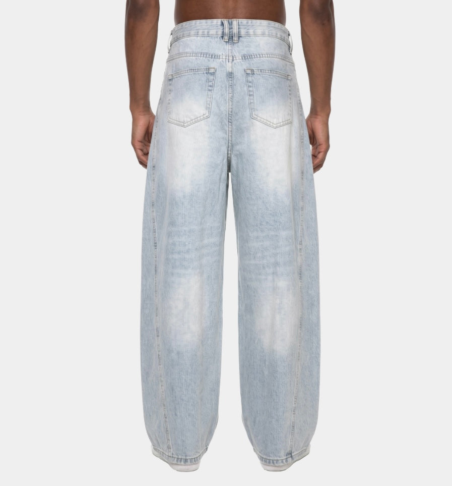 MEN'S LIGHT WASH SUNFADE BARREL LEG JEANS