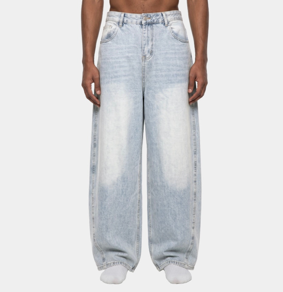MEN'S LIGHT WASH SUNFADE BARREL LEG JEANS